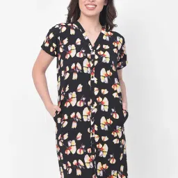 Clovia Black Floral Print Nighty-picture-18