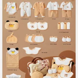 Little Surprise Box Kids Brown & White Cotton Printed Full Sleeves Onesie Set image 2