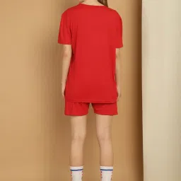 Vimal Jonney Red Cotton Printed T-Shirt & Shorts Set image 2