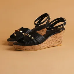 Eridani Women's Alex Black Ankle Strap Wedges image 2