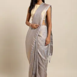 Vastranand Grey Paisley Print Saree With Unstitched Blouse-picture-39