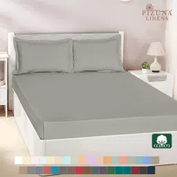Pizuna 400TC 100% Cotton Silver Flat Bed Sheet Queen Size With 2 Pillow Cover-picture-15