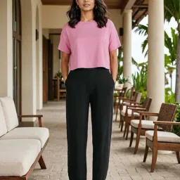 BlissClub Black Plain Mid Rise Pants-image-24