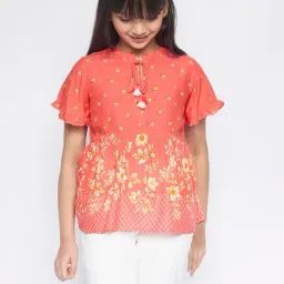 Global Desi Girl Kids Orange Floral Print Top-picture-33