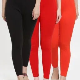 Gracit Black & Red Mid Rise Leggings - Pack Of 3-image-91