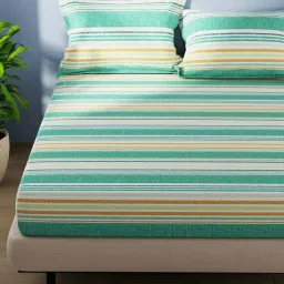 BIANCA Serina Green Cotton 144 TC Double Size Bed Sheet With Pillow covers image 2