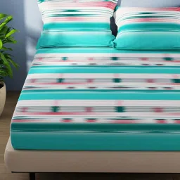 BIANCA Serina Sea Green Cotton 144 TC Double Size Bed Sheet With Pillow covers image 2