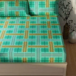 BIANCA Lopez Sea Green Cotton 120 TC Kopa Extra Smooth Double Size Bed Sheet With Pillow covers image 2