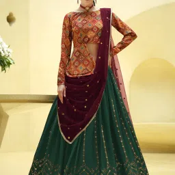 SHUBHKALA Rama Green Embellished Lehenga and Choli Set With Dupatta image 2