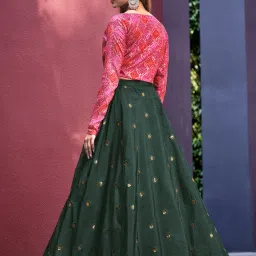 SHUBHKALA Green Silk Embellished Lehenga and Choli Set With Dupatta image 2