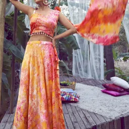 SHUBHKALA Multicolored Silk Printed Lehenga and Choli Set With Dupatta image 2