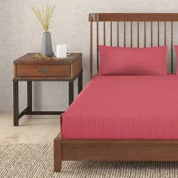 fabindia home Fabindia Red Cotton 92 TC Double Bed Sheet With Pillow Covers image 2