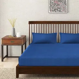 fabindia home Fabindia Navy Cotton 180 TC Double Bed Sheet With Pillow Covers image 2