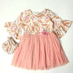 Bella Moda Kids Peach & White Printed Fit & Flare Dress with Bag-image-63