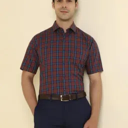Allen Solly Maroon Cotton Slim Fit Checks Shirt-image-84
