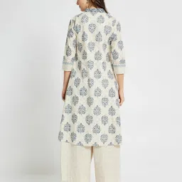 Span White Cotton Printed Three-Quarter Sleeves Kurta image 2