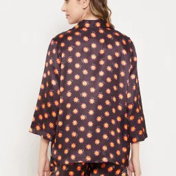 Clovia Black Printed Shirt & Shorts With Bralette Set image 2