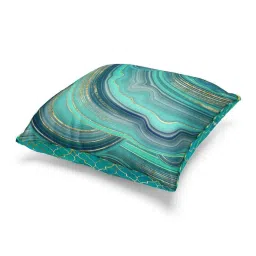 Bianca Suzane Teal & Gold Micro Fiber Reversible Printed Cushion Covers - Set of 3 image 2