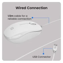 Portronics Toad 102 Wired Mouse with 3 Buttons & Clickable Scroll Wheel & 1.5m Long Cable (White) image 2