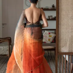 Suta Orange Embellished Saree Without Blouse image 2