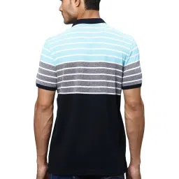 Park Avenue Blue  Slim Fit Striped Polo T-Shirt image 2