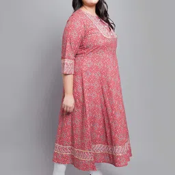 IKRASS Plus Size Floral Printed Round Neck Anarkali Cotton Kurta image 2