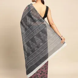 SHANVIKA Pink & Grey Cotton Printed Saree Without Blouse image 2