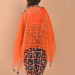 LilPicks Kids Orange & Black Printed Top, Shrug with Dhoti image 2