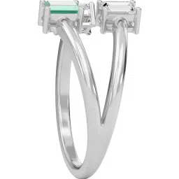 SHINE ETERNAL Lab Grown Diamond 14k (585) White Gold Three Stone Green Emerald Open Ring for Women image 2