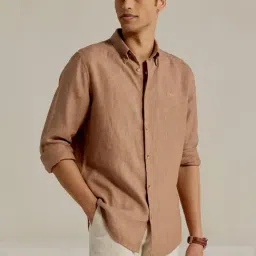 Andamen Brown Linen Slim Solid Shirt-image-41