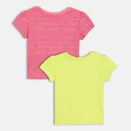 Miniklub Girls Green & Pink Regular Fit Printed Top image 2