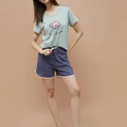 Ginger By Lifestyle Light Green Cotton Regular Fit Printed Night T-Shirt image 4