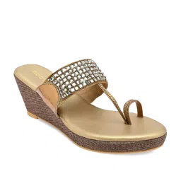 Rocia by Regal Women's Antique Gold Toe Ring Wedges image 2