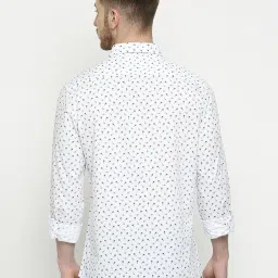 Basics Blue Cotton Slim Fit Printed Shirt image 2