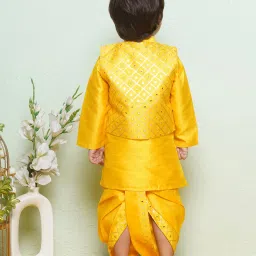 AJ Dezines Kids Mustard Embellished Full Sleeves Kurta, Dhoti with Waistcoat image 2