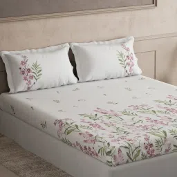 DDECOR Live beautiful Pink Cotton Floral 145 TC Double Flat Bedsheet with 2 Pillow Covers image 2