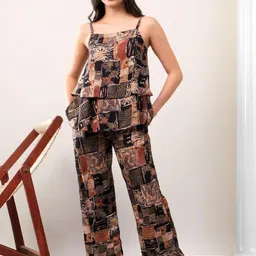 YOUR FASHION STORY Abstract Printed Top With Trousers image 3