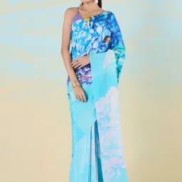 navyasa by liva Sky Blue Floral Print Saree With Unstitched Blouse-picture-23