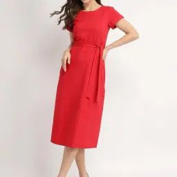 Fablestreet Red Cotton Knit A-Line Dress image 4