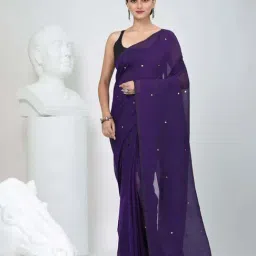 Charukriti Purple Cotton Embellished Saree With Unstitched Blouse-picture-48
