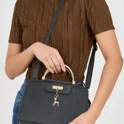 Styli Black Textured Deer Pendant Satchel Bag image 2