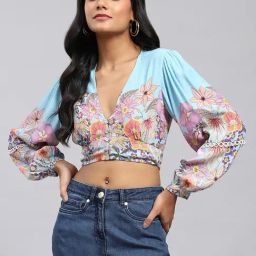 Label Ritu Kumar Blue Floral Print Crop Top-picture-46