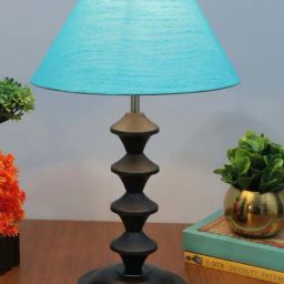 Homesake Aqua & Black Metal Pillar-Shaped Table Lamp With Fabric Shade-picture-42