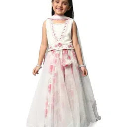BIBA Girls Off-White & Pink Cotton Embroidered Lehenga Cholis-picture-21