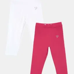 TWIN BIRDS Kids Pink & White Cotton Regular Fit Leggings (Pack of 2)-image-24