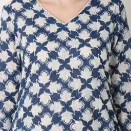W Blue Cotton Printed Straight Kurta image 5