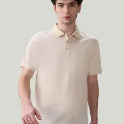 Park Avenue Brown Pure Cotton Slim Fit Self Pattern Polo T-Shirt-image-2