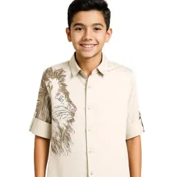 Charchit Boys Fawn Cotton Embellished Regular Fit Shirt-image-91