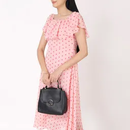 JAKANARY Polka Dot Print Off-Shoulder Georgette A-Line Dress image 2