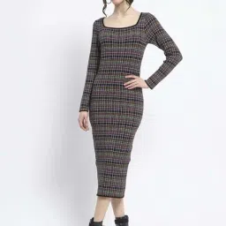 MADAME Multicolored Chequered Bodycon Dress-image-5